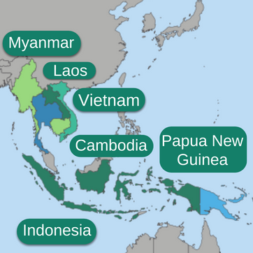 Myanmar, Laos, Vietnam, Cambodia, Indonesia, PNG.